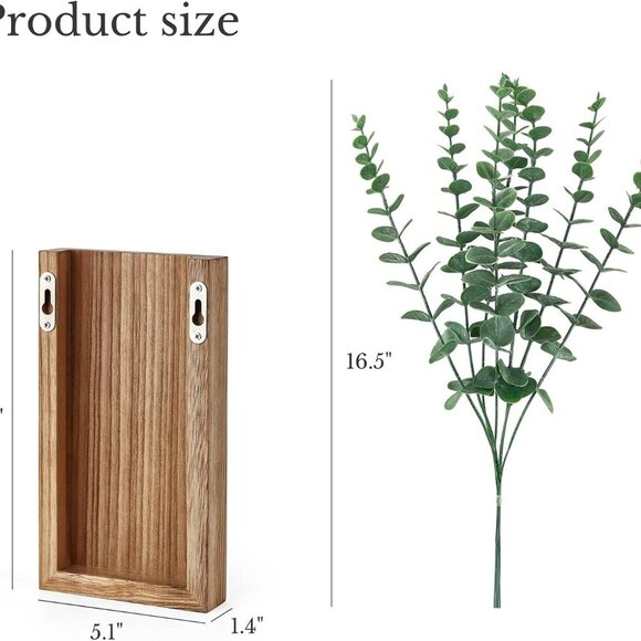 2 Pack Wood Wall Planter Vase with Artificial Eucalyptus Farmhouse Wall Hanging - Picture 3 of 5